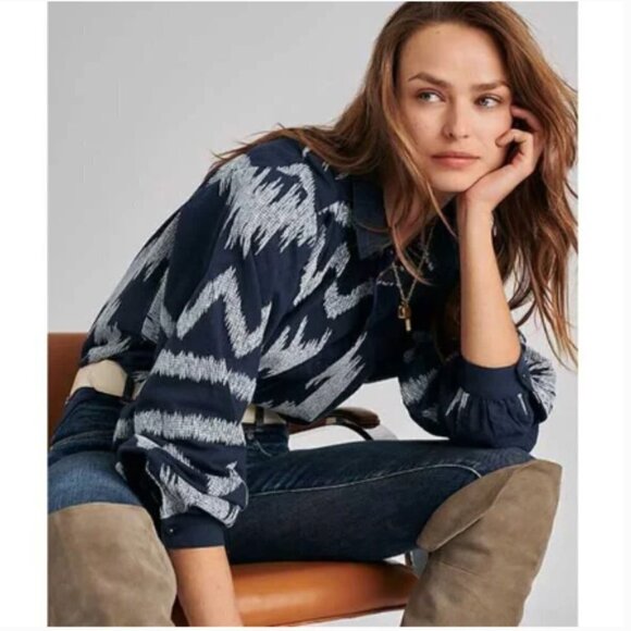 Anthropologie Pilcro The Romy Oversized Button Down Navy Western Aztec Top, Sm - Picture 1 of 16